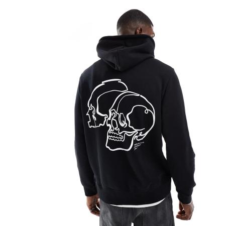 Jack & Jones Oversized hoodie met doodshoofdprint op de achterkant in zwart