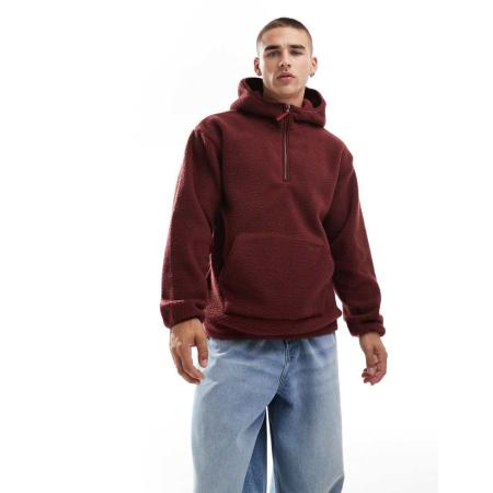 Levi's - Hoodie van sherpastof in bordeauxrood