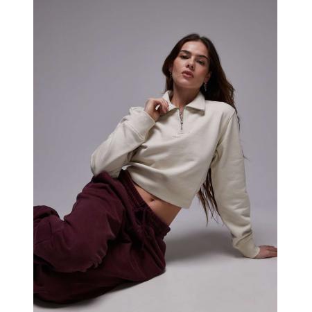 Tommy Jeans Cropped sweatshirt met 1/4 rits in gebroken wit