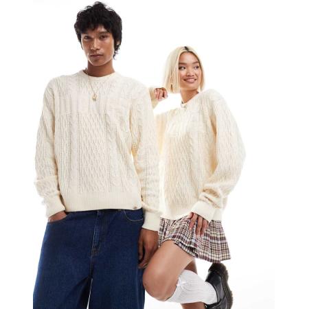 Dickies - Seasonal - Gebreide trui met logo in dezelfde tint in gebroken wit