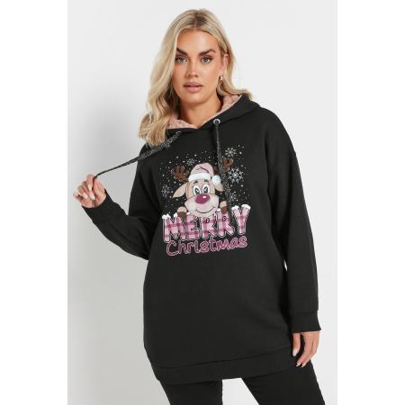 Yours Hoodie Met 'Merry Christmas' Slogan Rendierprint In Zwart Size 58-60