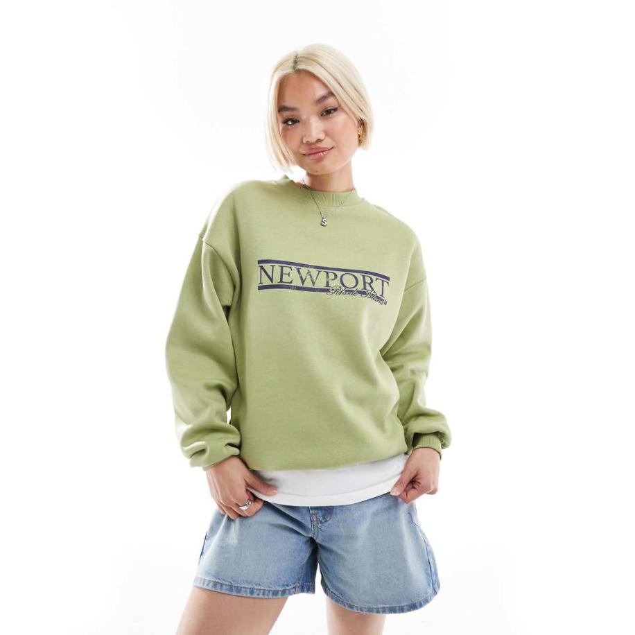 Daisy Street Oversized sweatshirt met grafische print in matcha groen Groen
