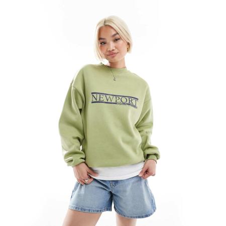 Daisy Street Oversized sweatshirt met grafische print in matcha groen