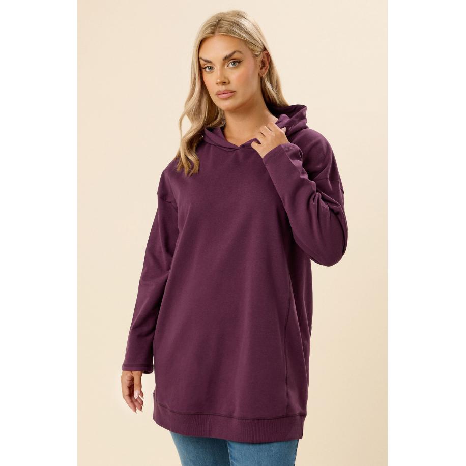 Yours Curve Bordeauxrode Hoodie Met Naaddetail Size 58-60 Rood