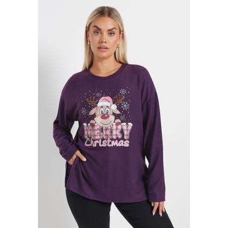 Yours Sweatshirt Met 'Merry Christmas' Slogan En Rendierprint In Paars Size 58-60