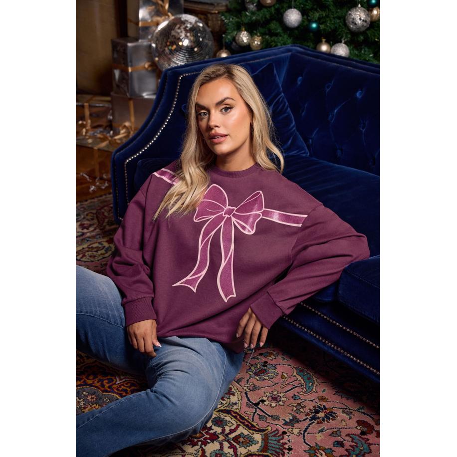 Yours Curve Bordeauxrode Glitterstrik Kersttrui Size 62-64 Rood