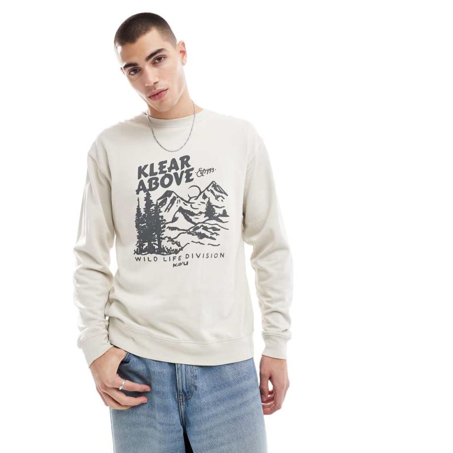 Kavu - Core - Sweatshirt met ronde hals en grafische print in lichtbeige-Neutraal Multicolor