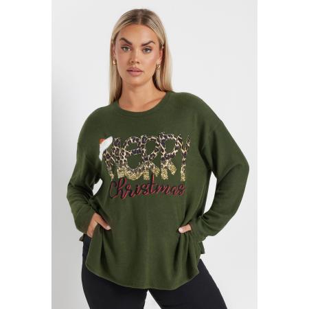 Yours Sweatshirt Met 'Merry Christmas' Slogan Met Pailletten In Kakigroen Size 58-60