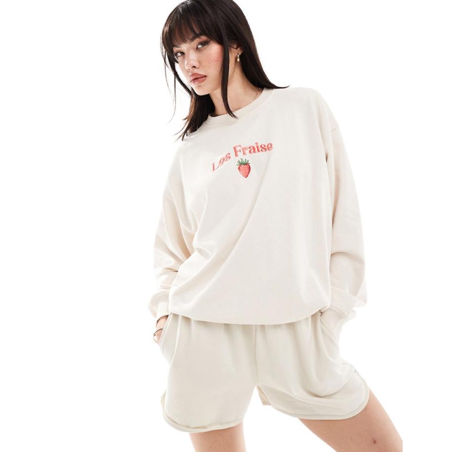 Cotton On Sweatshirt met 'Fraise'-lintprint in kokosnoot-Wit Wit