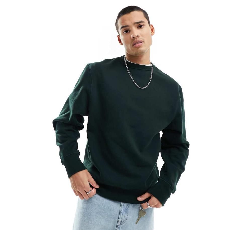 River Island - Essential - Sweatshirt met ronde hals in donkergroen Groen