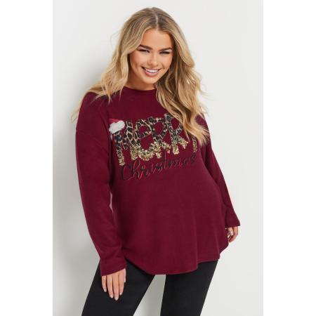 Yours Sweatshirt Met 'Merry Christmas' Slogan Met Pailletten In Bordeauxrood Size 58-60