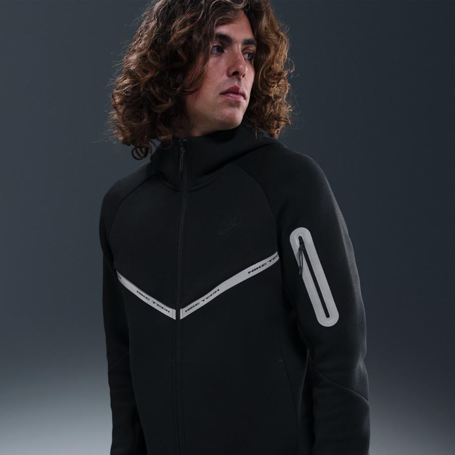 Nike Tech Windrunner herenjack van fleece met rits over de hele lengte en reflecterende accenten - Zwart Zwart