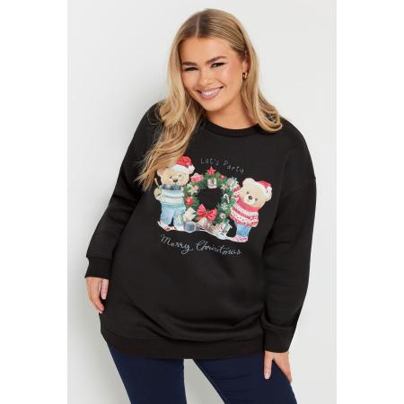 Yours Sweatshirt Met Teddybeer Kerstprint In Zwart Size 58-60