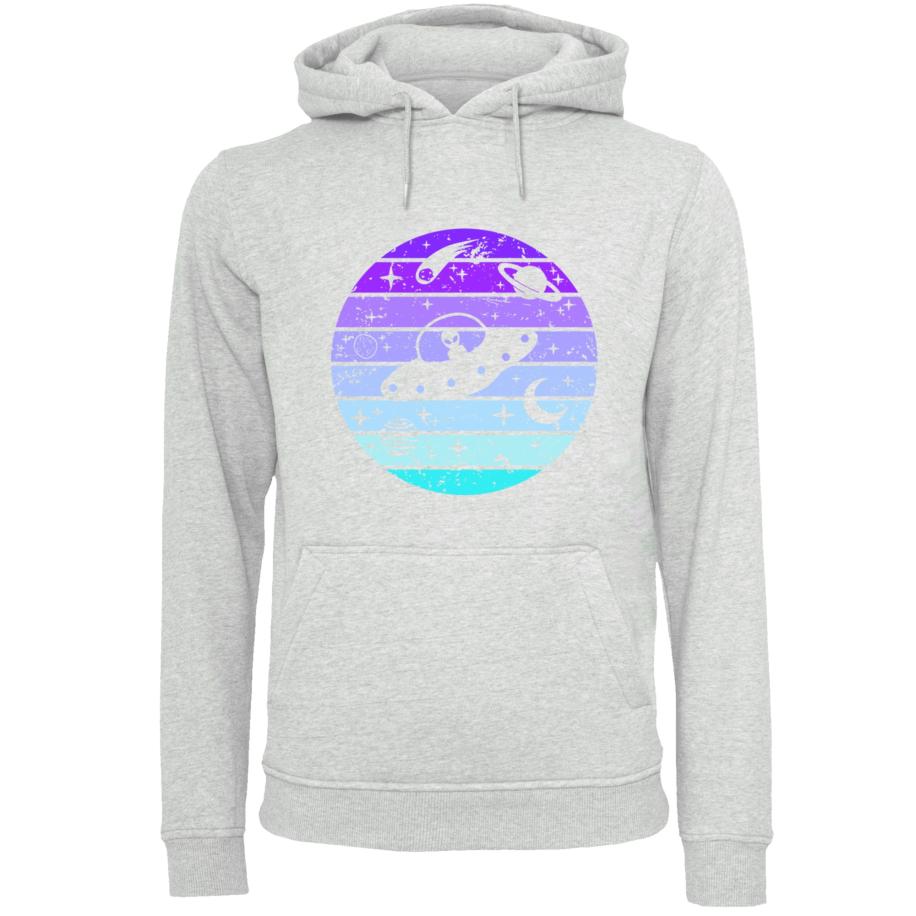 F4NT4STIC F4NT4STIC Sweatshirt Retro Alien Weltraum Sonnenuntergang grijs gemêleerd / sering / lavendel / lichtlila -