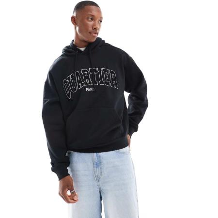 Cotton On - Boxy hoodie zonder sluiting met Paris-print in zwart