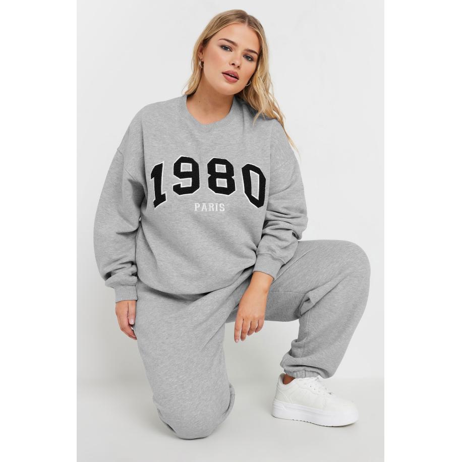 Yours Sweatshirt Met '1980' Slogan In Lichtgrijs Size 62-64 Grijs