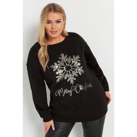 Yours Sweatshirt Met 'Merry Christmas' Print Van Pailletten In Zwart Size 58-60