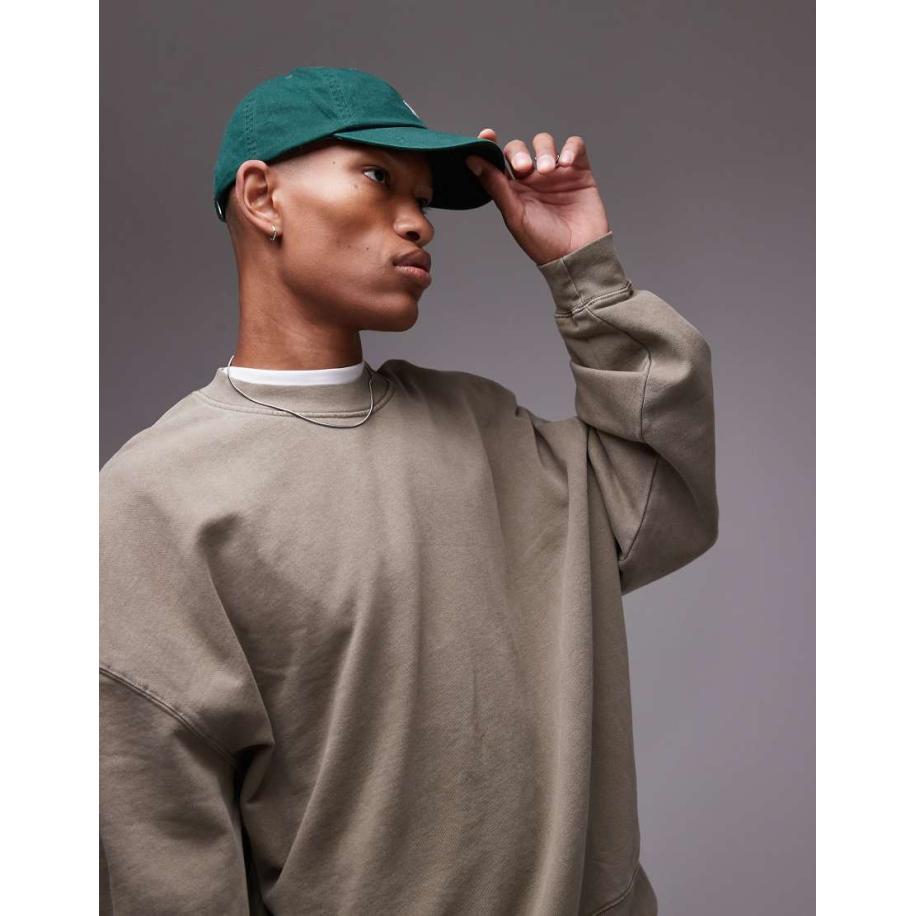 Topman - Ruimvallend sweatshirt met wassing in kaki-Groen Groen