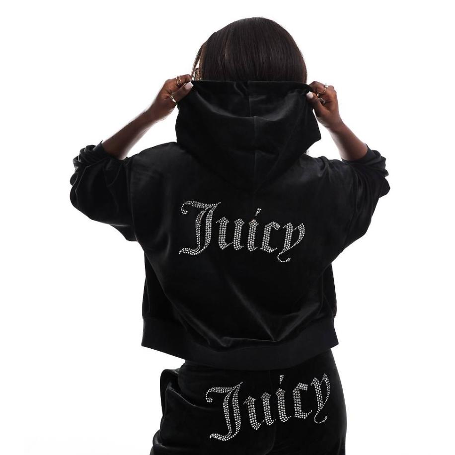 Juicy Couture Ruimvallende hoodie van velours met rits in zwart, exclusief bij ASOS Zwart