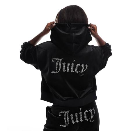 Juicy Couture Ruimvallende hoodie van velours met rits in zwart, exclusief bij ASOS