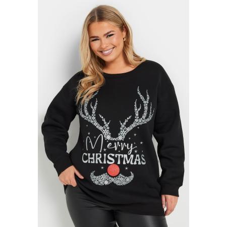 Yours Sweatshirt Met 'Merry Christmas' Slogan En Rendierprint In Zwart Size 58-60
