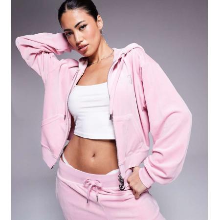 Juicy Couture Ruimvallende hoodie van velours met rits in roze, exclusief bij ASOS