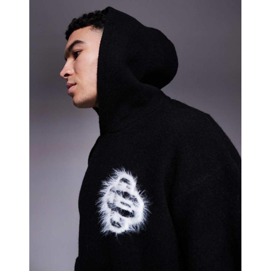 The Couture Club - Gebreide hoodie met pluizig logo in zwart Zwart