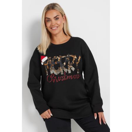 Yours Sweatshirt Met 'Merry Christmas' Slogan Met Pailletten In Zwart Size 48