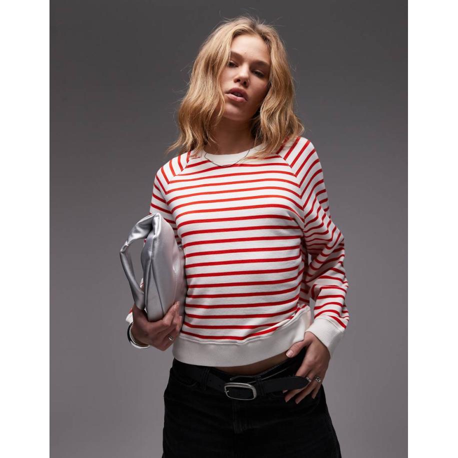ARKET Zacht terry sweatshirt in rood en wit gestreept-Veelkleurig Multicolor