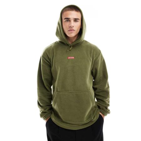 Levi's - Fleece hoodie met logo in het midden in kaki-Groen