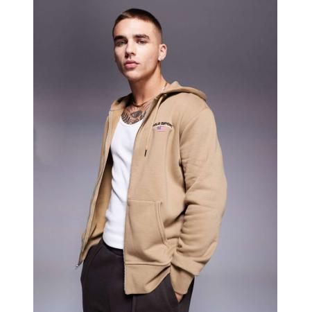 Polo Ralph Lauren - Sports Capsule - Hoodie met logo en rits in lichtbruin