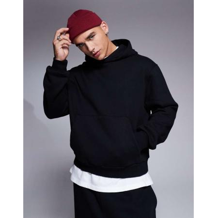 ASOS DESIGN - Oversized rechte hoodie van premium 400gsm zware stof in zwart