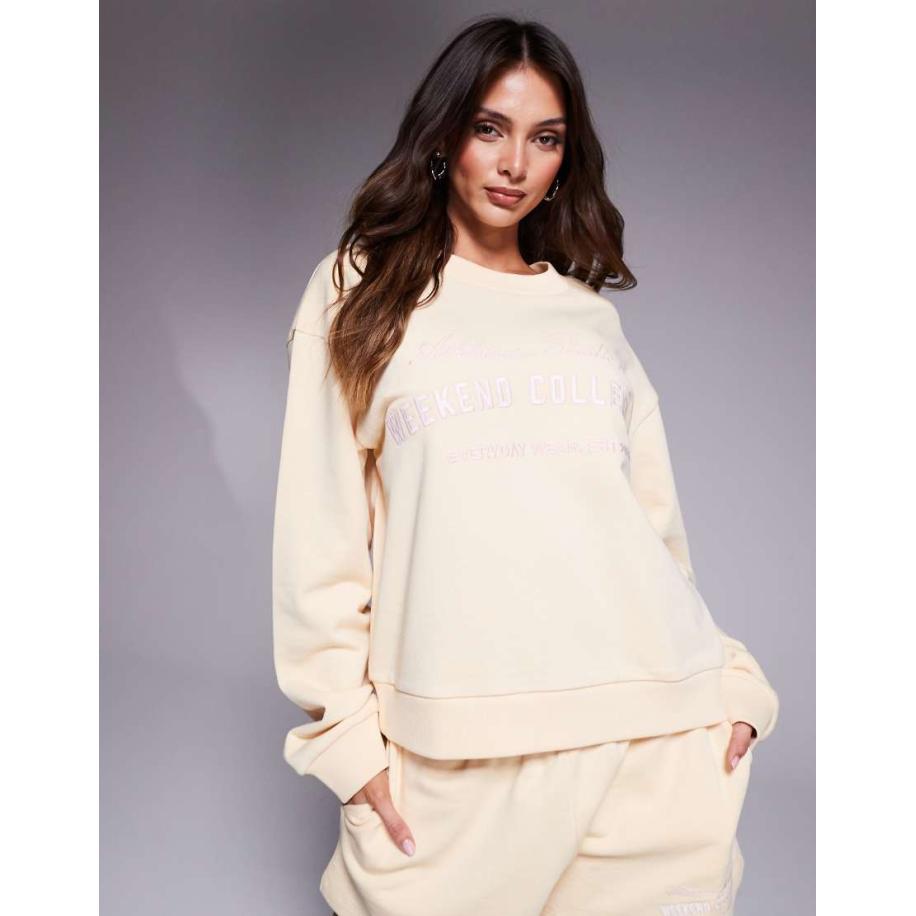 Weekend Collective Sweatshirt met geborduurd logo in lichtgeel Geel