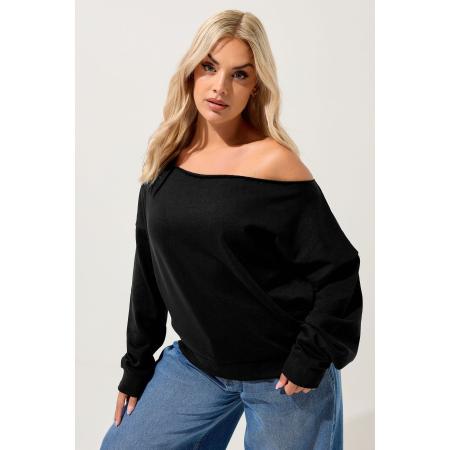 Yours Curve Zwarte Off Shoulder Sweatshirt Size 62-64