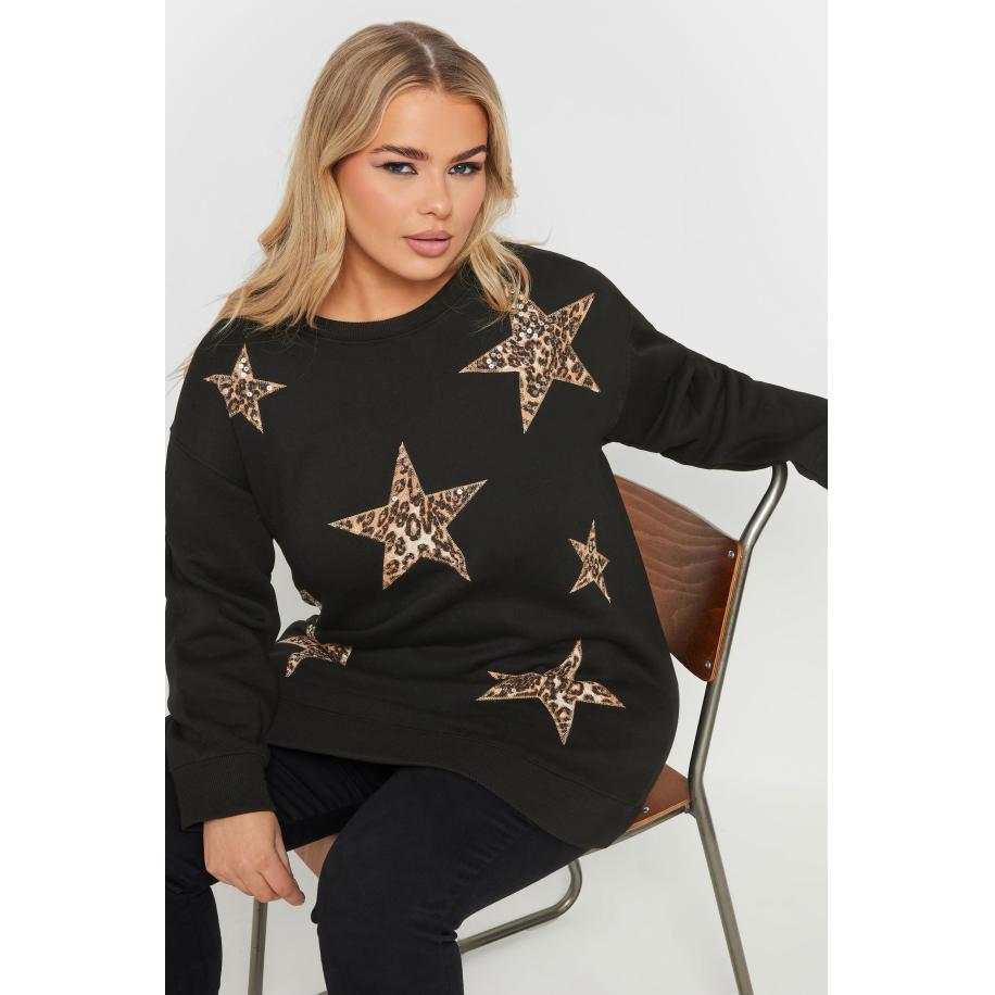 Yours Sweatshirt Met Sterontwerp Met Luipaardprint In Zwart Size 58-60 Zwart