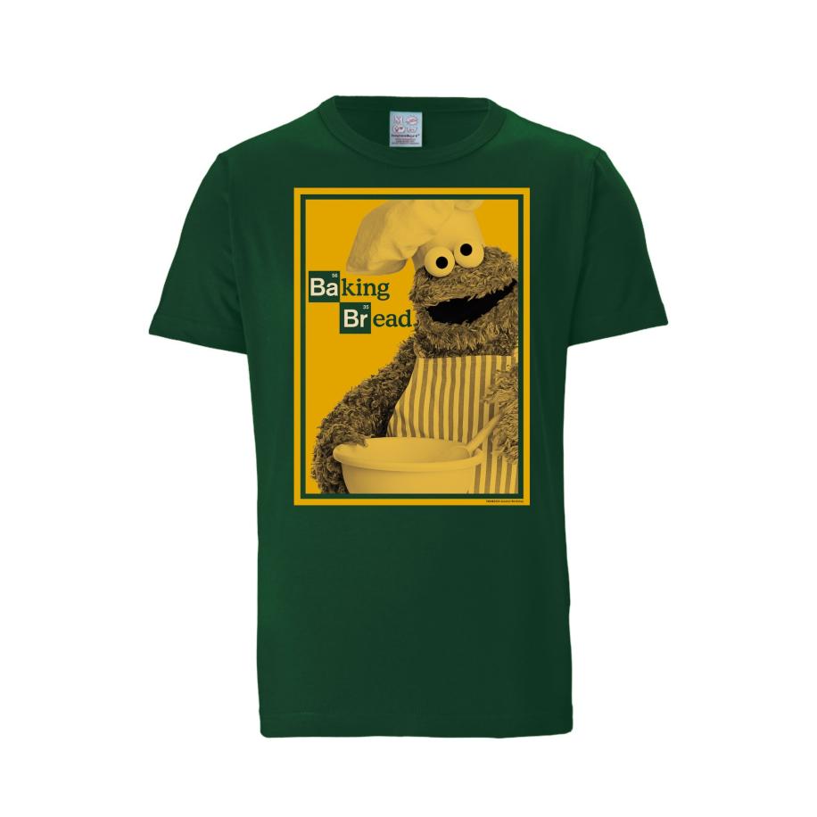 LOGOSHIRT Shirt Sesamstraße - Krümelmonster | Baking Bread donkergroen Groen
