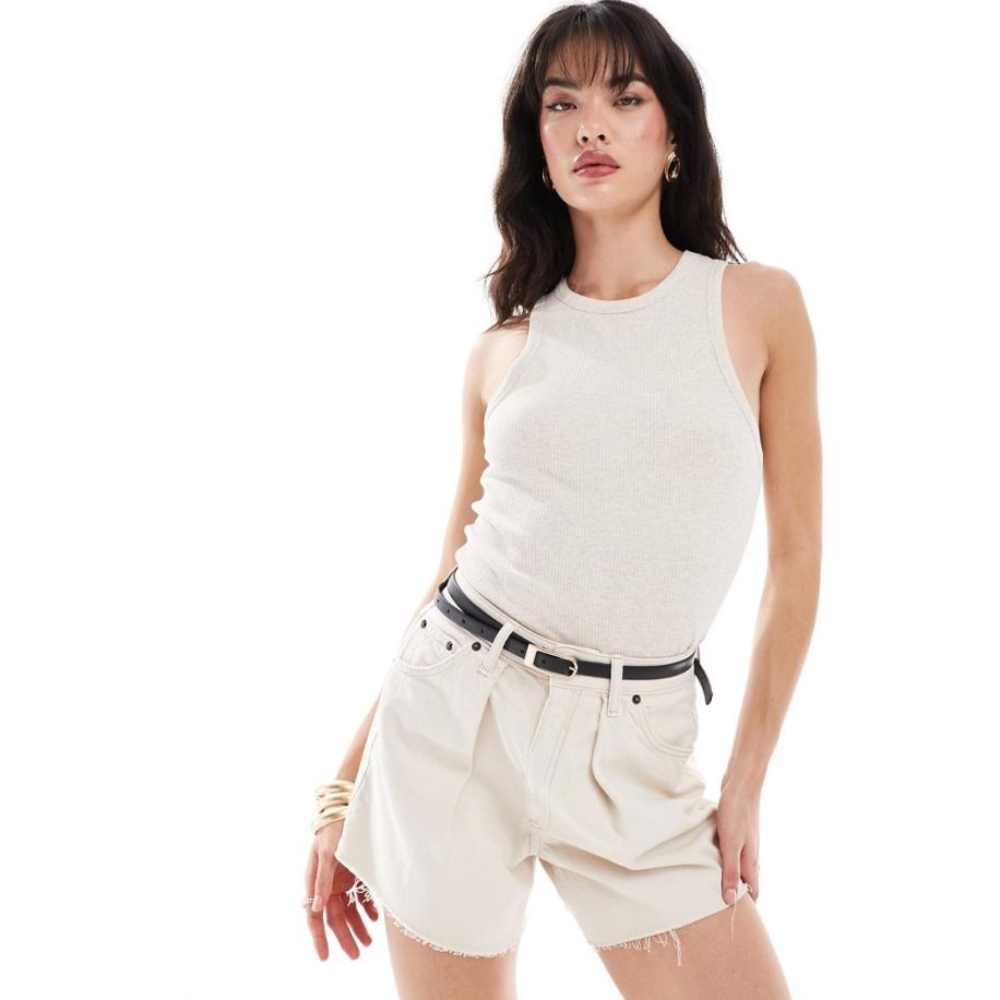 Selected Femme Geribbeld hemdje in crème-Wit Wit