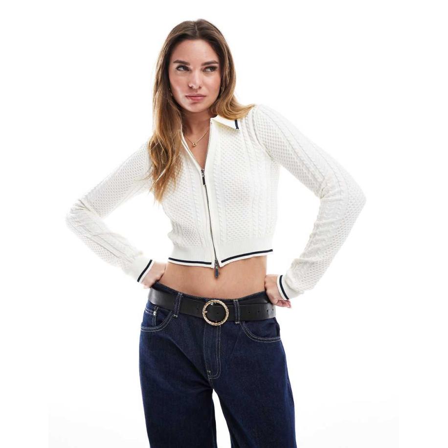 Bershka Kabelgebreide polotop in ecru-Neutraal Multicolor