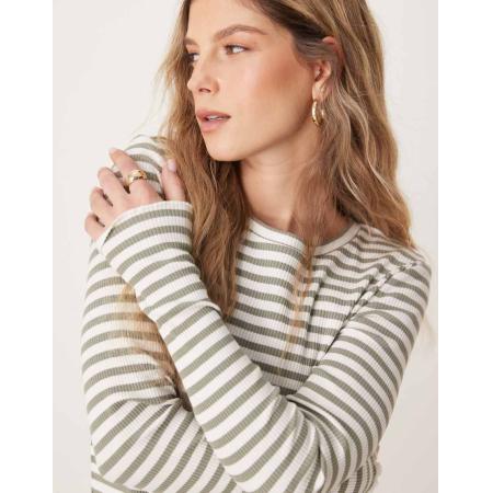 Selected Femme Geribbeld T-shirt met lange mouwen en groen-witte strepen