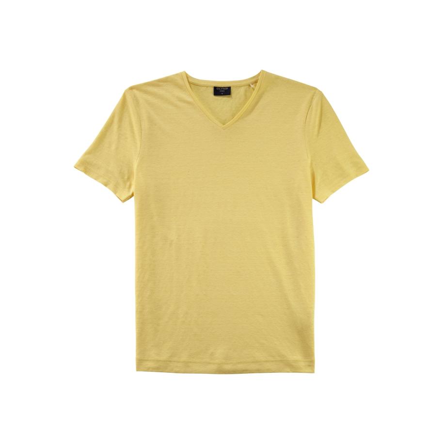OLYMP Casual T-Shirt V-hals geel, Effen Geel