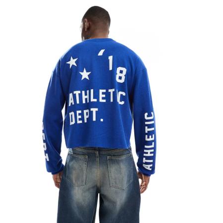 COLLUSION - T-shirt met skaterpasvorm, lange mouwen en atletische print in blauw