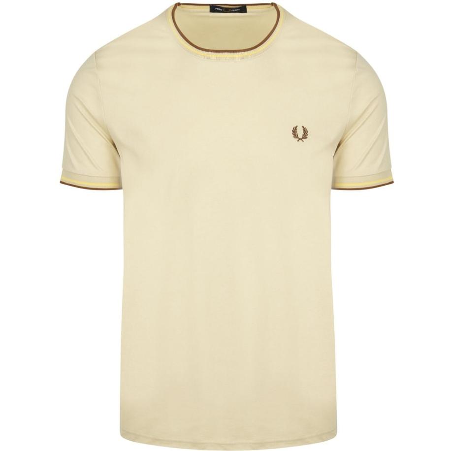 Fred Perry M1588 Twin Tipped T-shirt Beige Bruin