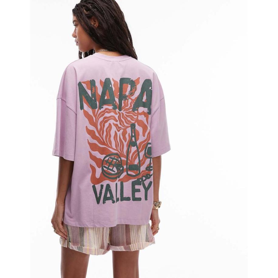 Topshop Oversized T-shirt met grafische Napa Valley-print op de achterkant in roze Roze