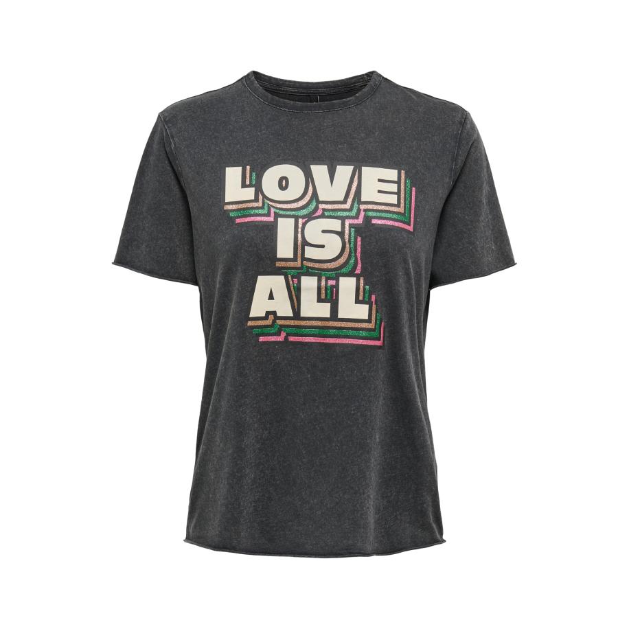 Only ONLY Shirt ONLLUCKY basaltgrijs / groen / lichtroze / wit -