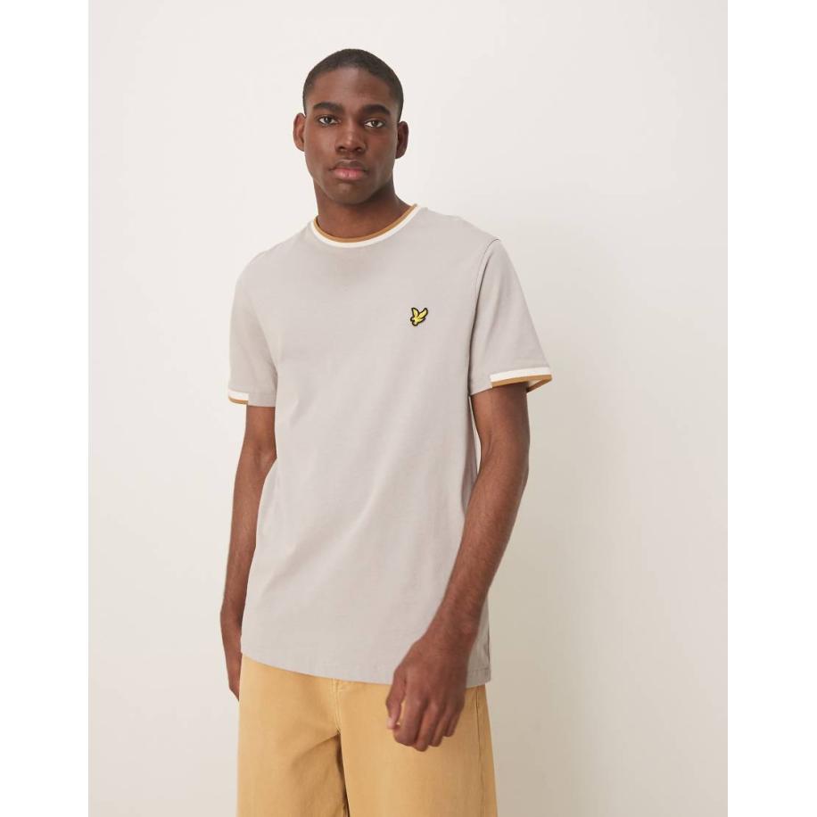 Lyle & Scott - T-shirt met half gekleurd randje in grijs Grijs