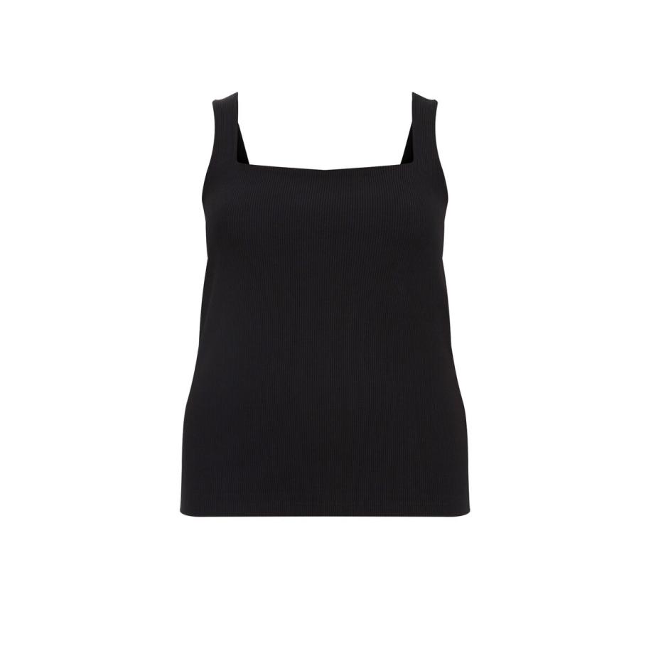 WE Fashion Dames singlet van ribstof - Curve - Zwart - Viscose - Plus Size Maat: 44 Zwart