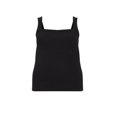 WE Fashion Dames singlet van ribstof - Curve - Zwart - Viscose - Plus Size Maat: 44