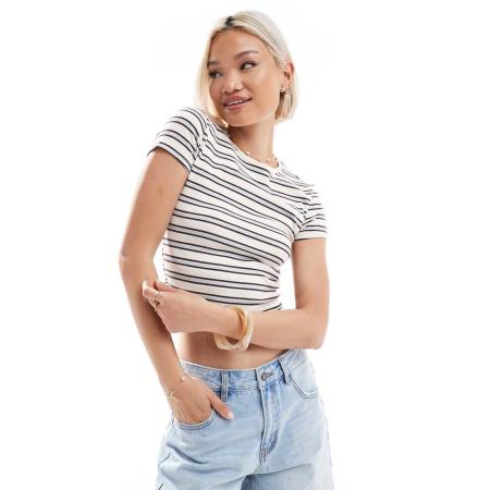 Stradivarius Gestreept T-shirt met korte mouwen in wit-Veelkleurig