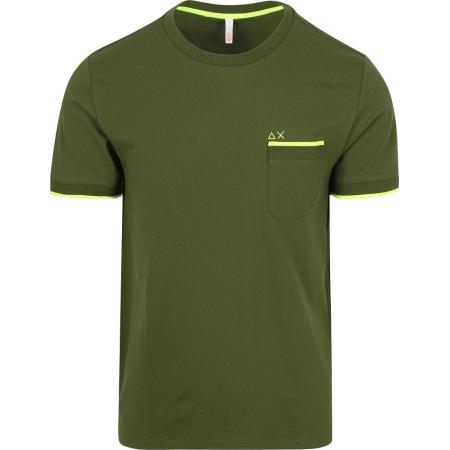Sun68 Piqué T-Shirt Fluo Stripe Army Groen