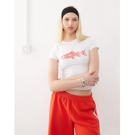 COLLUSION T-shirt met grafische visprint-Wit